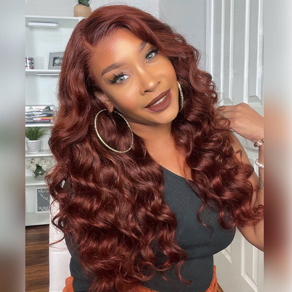 Auburn Color Body Wave Lace Front Wig Red Brown Medium 