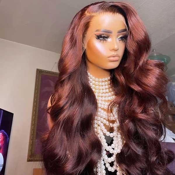 Auburn Beauty Wavy LaceFront Wig 22-26 inches!! Auburn Color Body Wave Lace Front Wig Red Brown Medium  main image 4